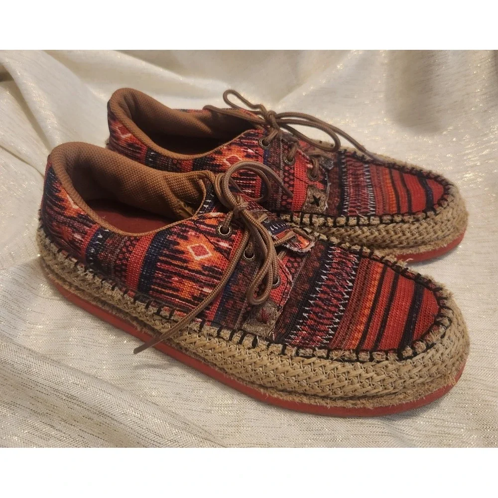 Twisted X Driving Moc Women's Loafers Shoes Weave Red Multi Color Size 9M